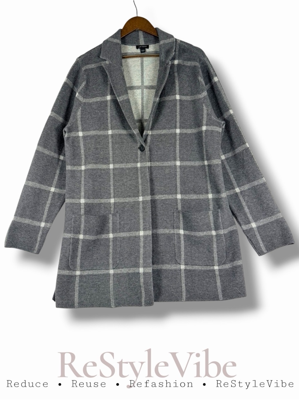 J JILL Women’s Size L Blazer Style Sweater Jacket Coat Plaid Wearever Collection